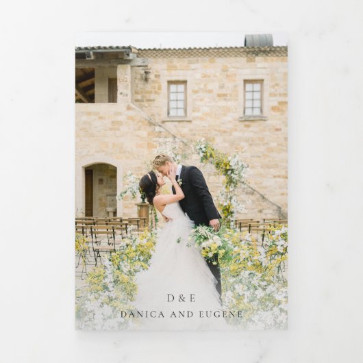 Klassieke zwarte en witte legante bruiloft drieluik uitnodiging (Cover)