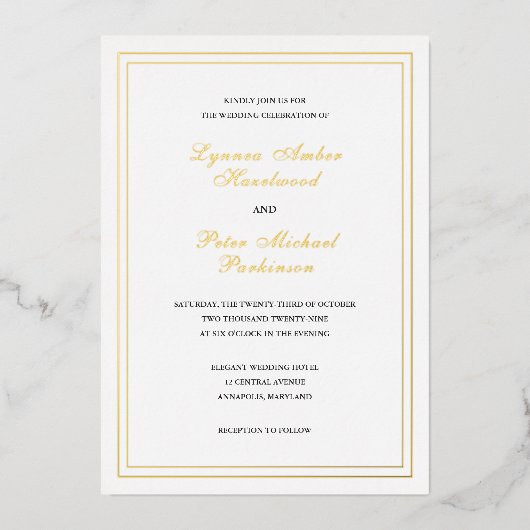 Klassieke zwarte en witte legante bruiloft folie uitnodiging (Voorkant)