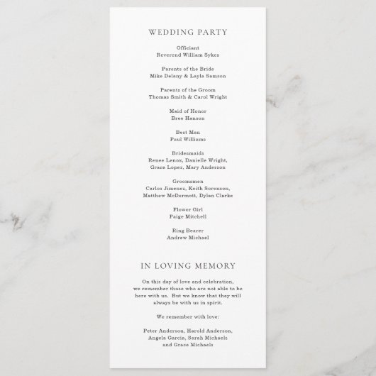 Klassieke zwarte en witte legante bruiloft programma (Achterkant)