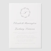 Klassieke zwarte en witte monogramkrans in script vellum uitnodigingen (Voorkant)