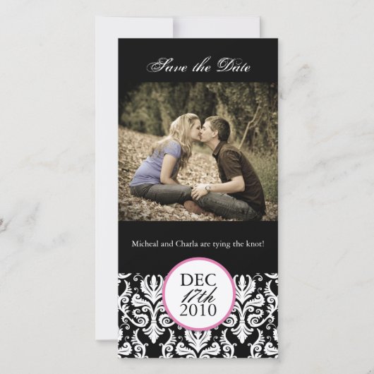 Klassieke zwarte en witte photocard om de datum te save the date (Voorkant)