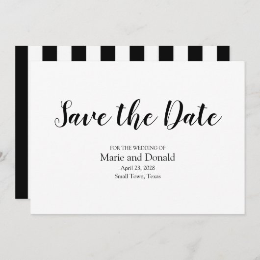 Klassieke zwarte en witte strepen save the date (Voorkant / Achterkant)