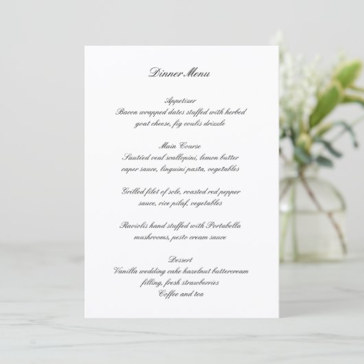 Klassieke Zwarte en Witte Tijdloze Bruiloft Menu (Staand voorkant)