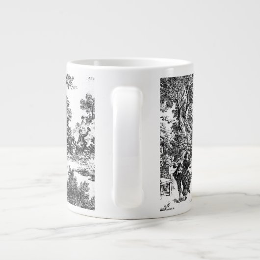 Klassieke zwarte en witte toile extra grote mok (Achterkant)