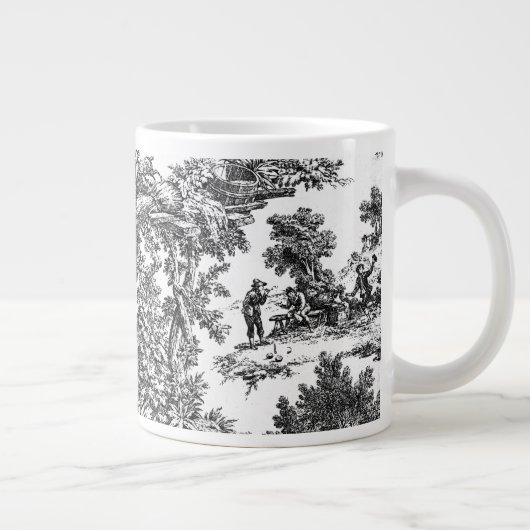 Klassieke zwarte en witte toile extra grote mok (Rechts)