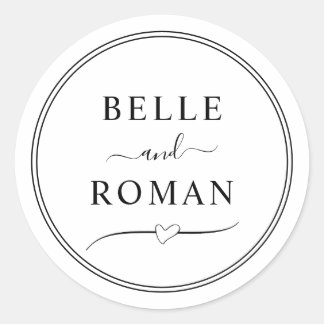 Klassieke zwarte en witte trouwnamen voor koppels ronde sticker