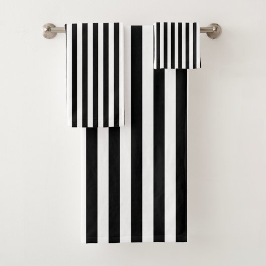 Klassieke zwarte en witte verticale strepen bad handdoek (Insitu)