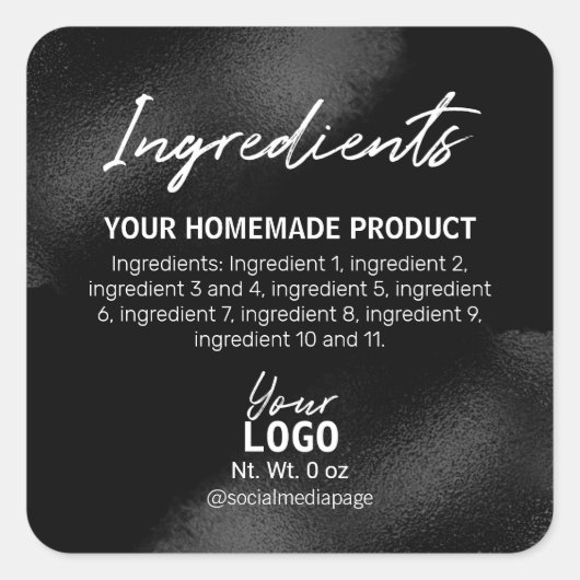 Klassieke zwarte Folie Ingrediëntenlabels Vierkante Sticker (Voorkant)
