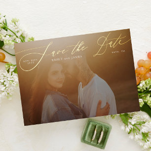 Klassieke zwarte foto The Wedding Gold Save The Da Folie Uitnodiging