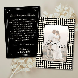 Klassieke Zwarte Geruite Oude-Money-Foto Huwelijk Bedankkaart