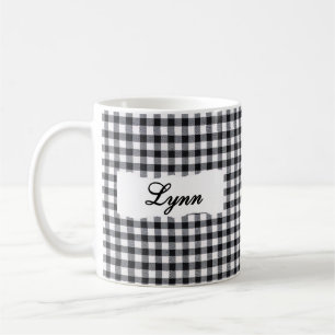Klassieke zwarte gingham gepersonaliseerde naam  koffiemok