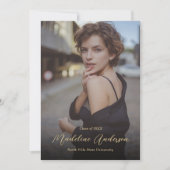 Klassieke Zwarte Gouden Foto Afstuderen Aankondiging (Voorkant)