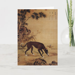 Klassieke Zwarte Greyhound & Roze Bloesem Feestdagen Kaart