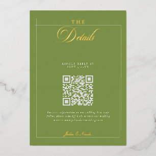 Klassieke Zwarte Groene Calligrafie QR Code Detail Folie Uitnodiging