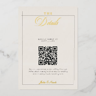 Klassieke Zwarte Ivoor Kalligrafie QR Code Details Folie Uitnodiging