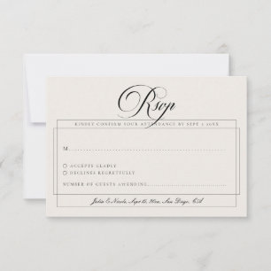 Klassieke Zwarte Ivoor Witte Calligrafie Bruiloft RSVP Kaartje