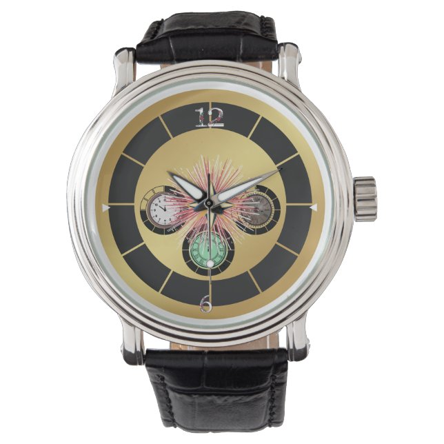 Klassieke zwarte leder horloge (Voorkant)