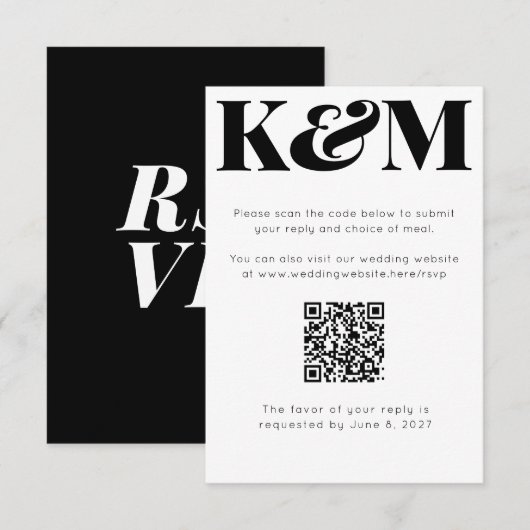 Klassieke Zwarte Monogram Trouwen QR Code Online RSVP Kaartje (Voorkant / Achterkant)