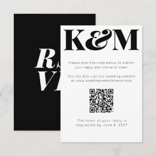 Klassieke Zwarte Monogram Trouwen QR Code Online RSVP Kaartje
