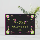 Klassieke Zwarte & Roze Schedel Zalig Halloween We Kaart (Staand voorkant)