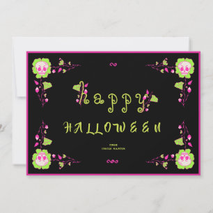 Klassieke Zwarte & Roze Schedel Zalig Halloween We Kaart