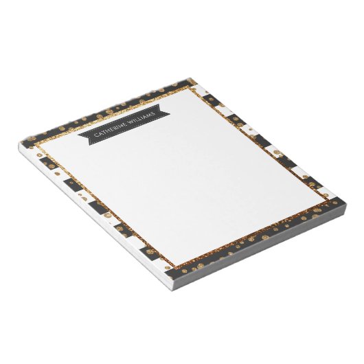 Klassieke zwarte Stripe Gold Glitter Sparkle Confe Notitieblok (Schuin)