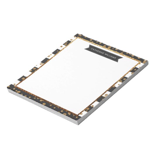 Klassieke zwarte Stripe Gold Glitter Sparkle Confe Notitieblok (Gedraaid)