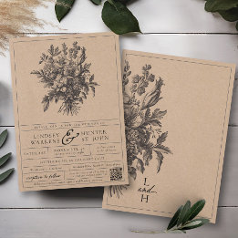 Klassieke Zwarte Vintage Bloem Rustieke Kraft Trou Kaart