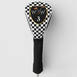 Klassieke zwarte & witte cheques Initialen & numme Golfheadcover