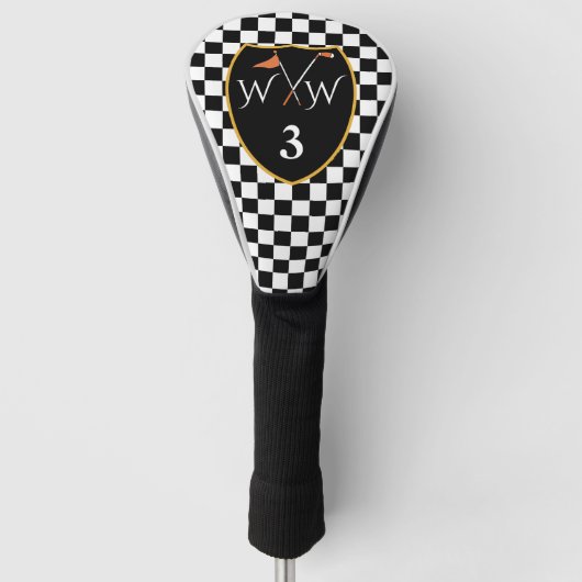 Klassieke zwarte & witte cheques Initialen & numme Golfheadcover (Voorkant)