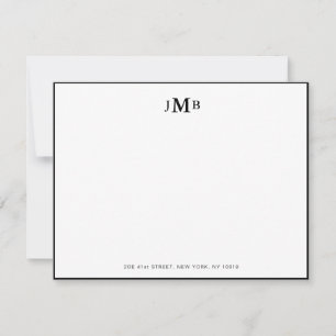 Klassieke zwarte & witte monogrammen formele flat bedankkaart