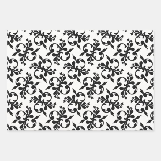 Klassieke zwarte witte Rococo Pattern Kerstmis Inpakpapier Vel (Voorkant 2)
