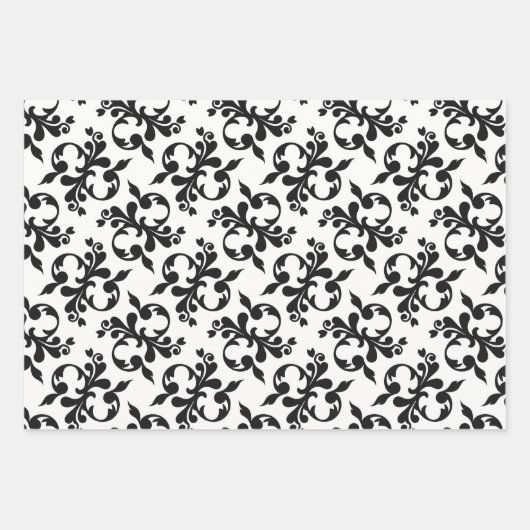 Klassieke zwarte witte Rococo Pattern Kerstmis Inpakpapier Vel (Voorkant)