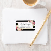 Klassieke zwarte witte strepen roze vlinderdecor etiket (Insitu)