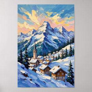 Klassieke Zwitserse Alpen Reis Landschapskunst Poster