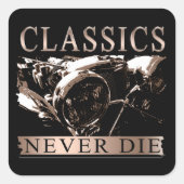 Klassiekers sterven nooit vierkante sticker (Voorkant)
