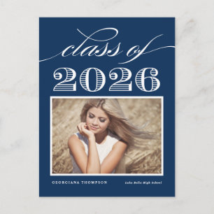 Klassikaal uit 2026 Navyblauw Foto Afstudeerceremo Briefkaart