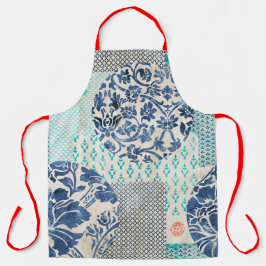 Klassisches Patchworkmuster in Indigo und Türkis Schort