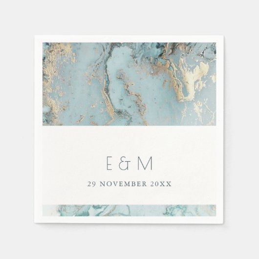 KLASSY AQUA DUSKY BLUE GOLD AGATE MONOGRAM WEDDING SERVET (Voorkant)