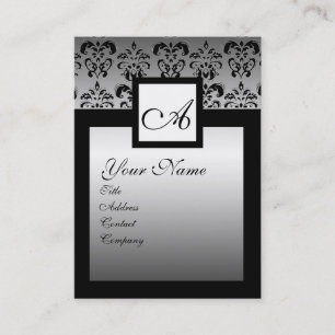 KLASSY BLACK EN SILVER DAMASK SQUARE MONOGRAM VISITEKAARTJE