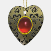 KLASSY BLACK GRAY RED DAMASK EN RUBY GEM STONE KERAMISCH ORNAMENT (Links)