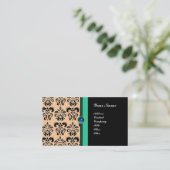 KLASSY DAMASK MONOGRAM, zwart roze blauw groen Visitekaartje (Staand voorkant)