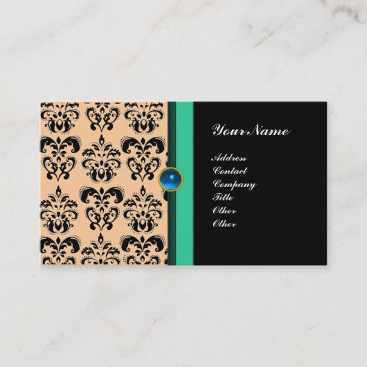 KLASSY DAMASK MONOGRAM, zwart roze blauw groen Visitekaartje (Voorkant)