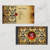 KLASSY DAMASK PARCHMENT MONOGRAM rood zwart Visitekaartje (Voorkant / Achterkant)