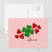 Klaver en harten op roze briefkaart (Voorkant / Achterkant)