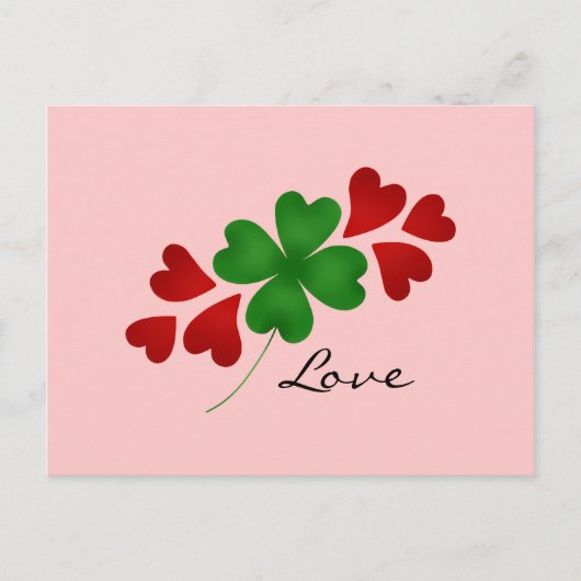 Klaver en harten op roze briefkaart (Voorkant)