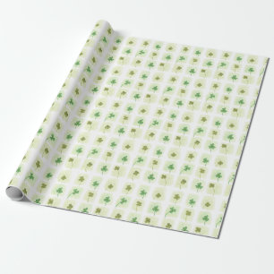 Klaver en Shamrocks Waterverf Patchwork Patroon Cadeaupapier