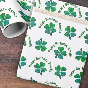 Klaver Groen Gelukkig Verjaardag Cadeaupapier