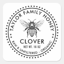 Klaverenhoninglabel met aangepaste kleur honingbij vierkante sticker