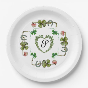 KLAVERHART, BLOEMEN, GROENE FLORALE MONOGRAM Wit Papieren Bordje